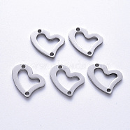 201 Stainless Steel Links Connectors, Laser Cut, Heart, Stainless Steel Color, 12x17x1.5mm, Hole: 1.6mm(STAS-S114-03)