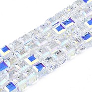 Electroplate Transparent Glass Beads Strands, AB Color Plated, Faceted, Cube, Clear AB, 7x7x7mm, Hole: 1.2mm, about 98pcs/strand, 28.54 inch(72.5cm)(EGLA-N002-17C-B01)