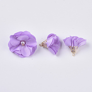 Handmade Cloth Pendant Decorations, with Alloy Findings, Flower, Lilac, 24~26x24~25mm, Hole: 2mm(X-FIND-063-01L)