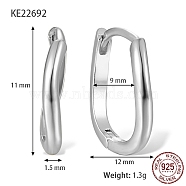 Rhodium Plated 925 Sterling Silver Hoop Earrings, with S925 Stamp, Platinum, 11x12x1.5mm(AM6700-2)