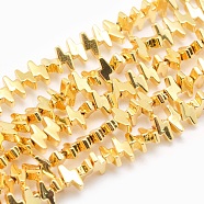 Electroplate Non-magnetic Synthetic Hematite Beads Strands, Grade AA, Long-Lasting Plated, Lightning Bolt, Golden Plated, 3x7x2mm, Hole: 0.8mm, about 125pcs/strand, 15.7 inch(40cm)(G-L485-19-G)