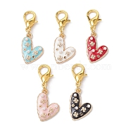 Heart with Flower Alloy Enamel Pendant Decorations, with ABS Imitation Pearl Beads and Zinc Alloy Lobster Claw Clasps, Mixed Color, 37mm(HJEW-JM01341)