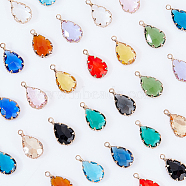 AHADERMAKER 24pcs 12 colors Faceted Glass Pendants, with Light Gold Brass Findings, Teardop Charms, Mixed Color, 18.5x11x5mm, Hole: 2mm, 2Pcs/color(GLAA-GA0001-51)