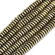 Electroplate Non-magnetic Synthetic Hematite Beads Strands, Heishi Beads, Flat Round/Disc, Real 18K Gold Plated, 4x1.5mm, Hole: 0.5mm, about 254~274pcs/strand, 15.75 inch(40cm)(G-S352-49)