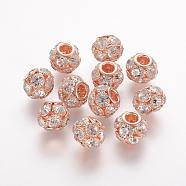 Brass Beads, with Grade A Rhinestone, Rondelle, Rose Gold, Crystal, 14x12mm, Hole: 4.8mm(RB-K050-14mm-A07)