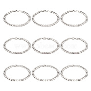 10Pcs Unisex 304 Stainless Steel Curb Chain/Twisted Chain Bracelets Set, Stainless Steel Color, 8-1/2 inch(21.5cm)(STAS-UN0048-40)