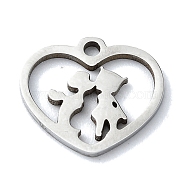 304 Stainless Steel Charms, Laser Cut, Heart with Couple Charm, Stainless Steel Color, 11.5x12.5x1mm, Hole: 1.2mm(STAS-C097-38B-P)