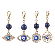 Evil Eye Alloy Enamel Pendant Decorations, Natural Lapis Lazuli Bead and Lobster Claw Clasps Charms, Blue, 41~50mm, Evil Eye: 14~21.5x15~21x2~3mm(HJEW-JM01731)