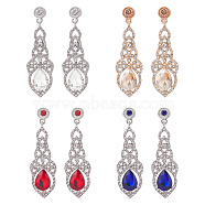 4 Pairs 4 Colors Rhinestone Teardrop Dangle Stud Earrings, Alloy Long Drop Earrings, Mixed Color, 57x17mm, 1 Pair/color(EJEW-AN0004-22)