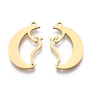 201 Stainless Steel Pendants, Moon Charm, Real 18K Gold Plated, 23.5x15x1mm, Hole: 1.4mm(STAS-N091-171LG)