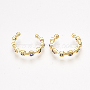 Brass Cubic Zirconia Cuff Earrings, Golden, Colorful, 14x3mm(EJEW-S201-183)