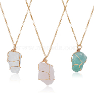 3Pcs 3 Style Natural Mixed Gemstone Nugget Pendant Necklaces Set, Golden Brass Wire Wrapped for Women, 18.98 inch(48.2cm), 1Pc/style(NJEW-AN0001-03)