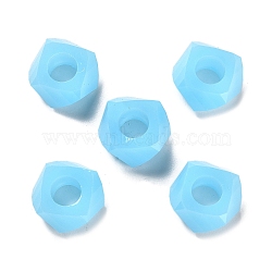 Resin European Beads, Large Hole Beads, Faceted, Polygon, Light Sky Blue, 13~13.5x8mm, Hole: 5.7mm(RESI-B020-02B)