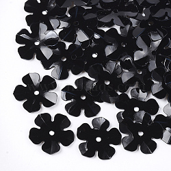 Ornament Accessories, PVC Plastic Paillette/Sequins Beads, Flower, Black, 13.5~14x13.5~14x0.6mm, Hole: 1.4mm, about 1000pcs/50g(X-PVC-S033-08A)