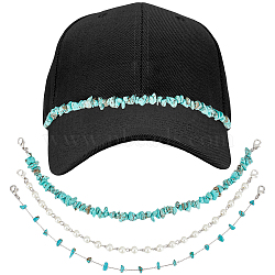 6Pcs 3 Styles Synthetic/Natural Turquoise Chips Baseball Cap Chain, with Plastic Pearl Beads and 304 Stainless Steel Findings, Stainless Steel Color, 280mm, 2pcs/style(AJEW-SC0003-58)