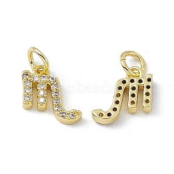 Real 18K Gold Plated Brass Micro Pave Clear Cubic Zirconia Charms, with Jump Ring, Constellation Charm, Scorpio, 10.5x10x2.5mm, Hole: 3.4mm(KK-E068-VB411-8)