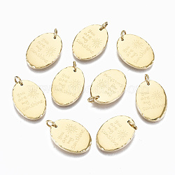 304 Stainless Steel Pendants, with Jump Rings, Oval with Word you are my sunshine, Real 14K Gold Plated, 17.5x12.5x2mm, Jump Ring: 5x0.8mm, 3.4mm inner diameter(STAS-S116-022G)