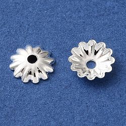 Brass Bead Caps, Flower, Cadmium Free & Lead Free, Rack Plating, Long-Lasting Plated, Silver, 6x1.5mm, Hole: 1mm(KK-C260-05S)