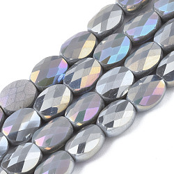 Electroplate Glass Beads Strands, AB Color Plated, Oval, Faceted, Gray, 8x6.5x4mm, Hole: 1.2mm, about 72pcs/strand, 23.62 inch(60cm)(EGLA-S194-11A-A01)