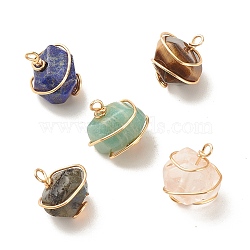 Natural Mixed Stone Pendants, with Light Gold Tone Copper Wire Wrapped, Faceted, Mixed Dyed and Undyed, Rondelle, 16.5~19x15~17x13.5~15mm, Hole: 2~2.5mm(PALLOY-JF01482)