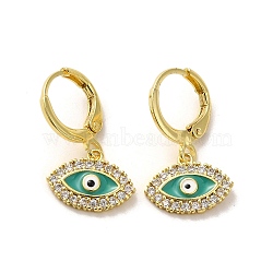 Evil Eye Real 18K Gold Plated Brass Dangle Leverback Earrings, with Enamel and Cubic Zirconia, Horse Eye, 23.5x13.5mm(EJEW-Q797-01B-G)