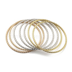 7Pcs 3 Colors Vacuum Plating 202 Stainless Steel Bangle Sets, Stackable Twisted Ring Bangles for Women, Mixed Color, Inner Diameter: 2-5/8 inch(6.7cm), 3mm(BJEW-M317-11)