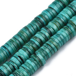 Natural Freshwater Shell Beads Strands, Dyed, Heishi Beads, Flat Round/Disc, Light Sea Green, 8x1~2.5mm, Hole: 0.8mm, about 196~210pcs/strand, 15.16 inch~15.43 inch(38.5cm~39.2cm)(X-BSHE-I016A-01D)