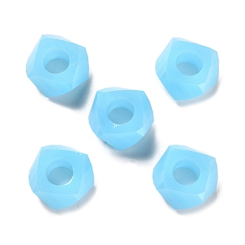 Resin European Beads, Large Hole Beads, Faceted, Polygon, Light Sky Blue, 13~13.5x8mm, Hole: 5.7mm