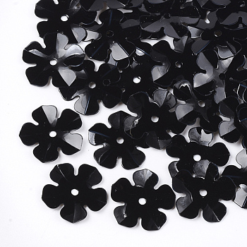 Ornament Accessories, PVC Plastic Paillette/Sequins Beads, Flower, Black, 13.5~14x13.5~14x0.6mm, Hole: 1.4mm, about 1000pcs/50g