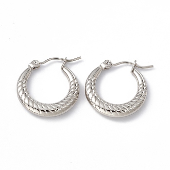 201 Stainless Steel Hoop Earrings with 304 Stainless Steel Pins for Women, Stainless Steel Color, 20.5x20x3.7mm, Pin: 0.7~0.8mm