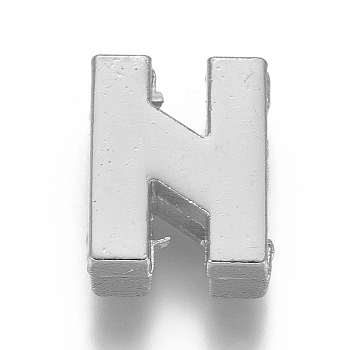 Alloy Slide Charms, Letter N, 12.5x10x4mm, Hole: 1.5x8mm