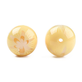Flower Opaque Resin Beads, Round, Lemon Chiffon, 20x19mm, Hole: 2mm