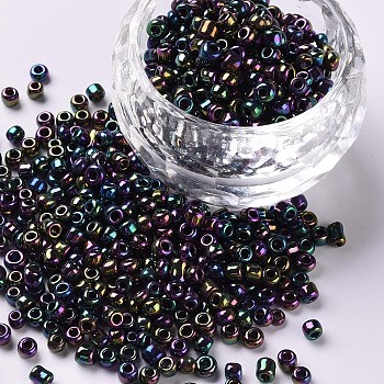 8/0 Glass Seed Beads, Iris Round, Colorful, 3mm, Hole: 1mm, about 10000pcs/pound