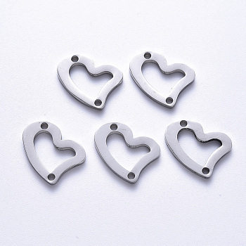 201 Stainless Steel Links Connectors, Laser Cut, Heart, Stainless Steel Color, 12x17x1.5mm, Hole: 1.6mm
