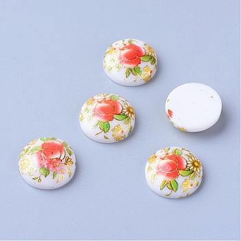 Printed Resin Cabochons, Half Round, White, 12x4mm