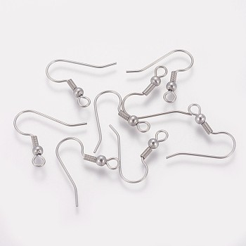 316 Surgical Stainless Steel Earring Hooks, with Horizontal Loop, Stainless Steel Color, 20x21x3mm, Hole: 2mm, Pin:0.7mm