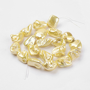 Shell Pearl Beads Strands, Nuggets, Yellow, 9~28x8~27x7~20mm, Hole: 1mm, about 17~23pcs/strand, 15.7 inch(39.8cm)