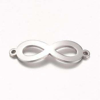 201 Stainless Steel Links connectors,  Infinity, Stainless Steel Color, 28.5x9.5x1mm, Hole: 1.5mm