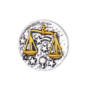 Constellation Alloy Pins, Round Brooch, Zodiac Sign Badge for Clothes Backpack, Libra, 18mm