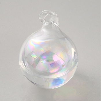 High Borosilicate Glass Bottle Pendants, Round, Mini Wishing Bottle, Clear, 32x24~24.5mm, Hole: 2mm