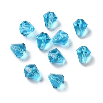 Glass Imitation Austrian Crystal Beads, Faceted, Diamond, Deep Sky Blue, 10x9mm, Hole: 1mm