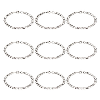 10Pcs Unisex 304 Stainless Steel Curb Chain/Twisted Chain Bracelets Set, Stainless Steel Color, 8-1/2 inch(21.5cm)