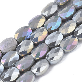 Electroplate Glass Beads Strands, AB Color Plated, Oval, Faceted, Gray, 8x6.5x4mm, Hole: 1.2mm, about 72pcs/strand, 23.62 inch(60cm)