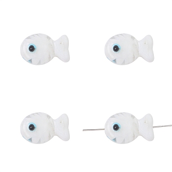 Handmade Lampwork Beads, Fish, White, 20x12mm, Hole: 2mm, about 1pc/bag