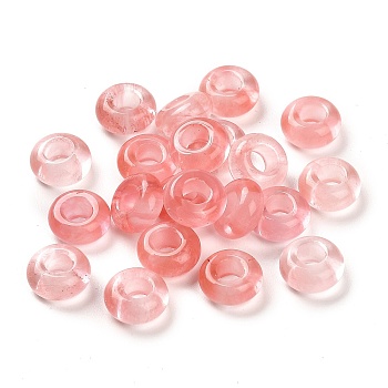 Watermelon Stone Glass European Beads, Large Hole Beads, Rondelle, 10x4.5~5mm, Hole: 4~4.3mm