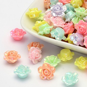 AB Color Plated Opaque Acrylic Flower Beads, Mixed Color, 13x8mm, Hole: 2mm