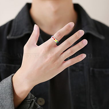 Rainbow Color Pride Flag Enamel Heart Finger Ring(RABO-PW0001-035E-P)-2