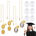DIY Oval & Heart Alloy Graduation Cap Fringe Pendant Decoration Making Kits, with Brass Chains, Glass Cabochons, Antique Golden & Golden, 305~345mm, 4pcs/set(HJEW-DC00043)