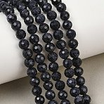 Synthetic Blue Goldstone Beads Strands, Round, Faceted, 5.5~6mm, Hole: 0.9mm, about 67pcs/strand, 14.02''~14.21''(35.6~36.1cm)(GG-CBA199E-F02-6mm)