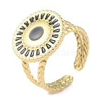 Ion Plating(IP) 304 Stainless Steel Enamel Flat Round Cuff Finger Rings, Open Rings for Women, Real 18K Gold Plated, Adjustable, 16.5mm(RJEW-L107-043G-02)